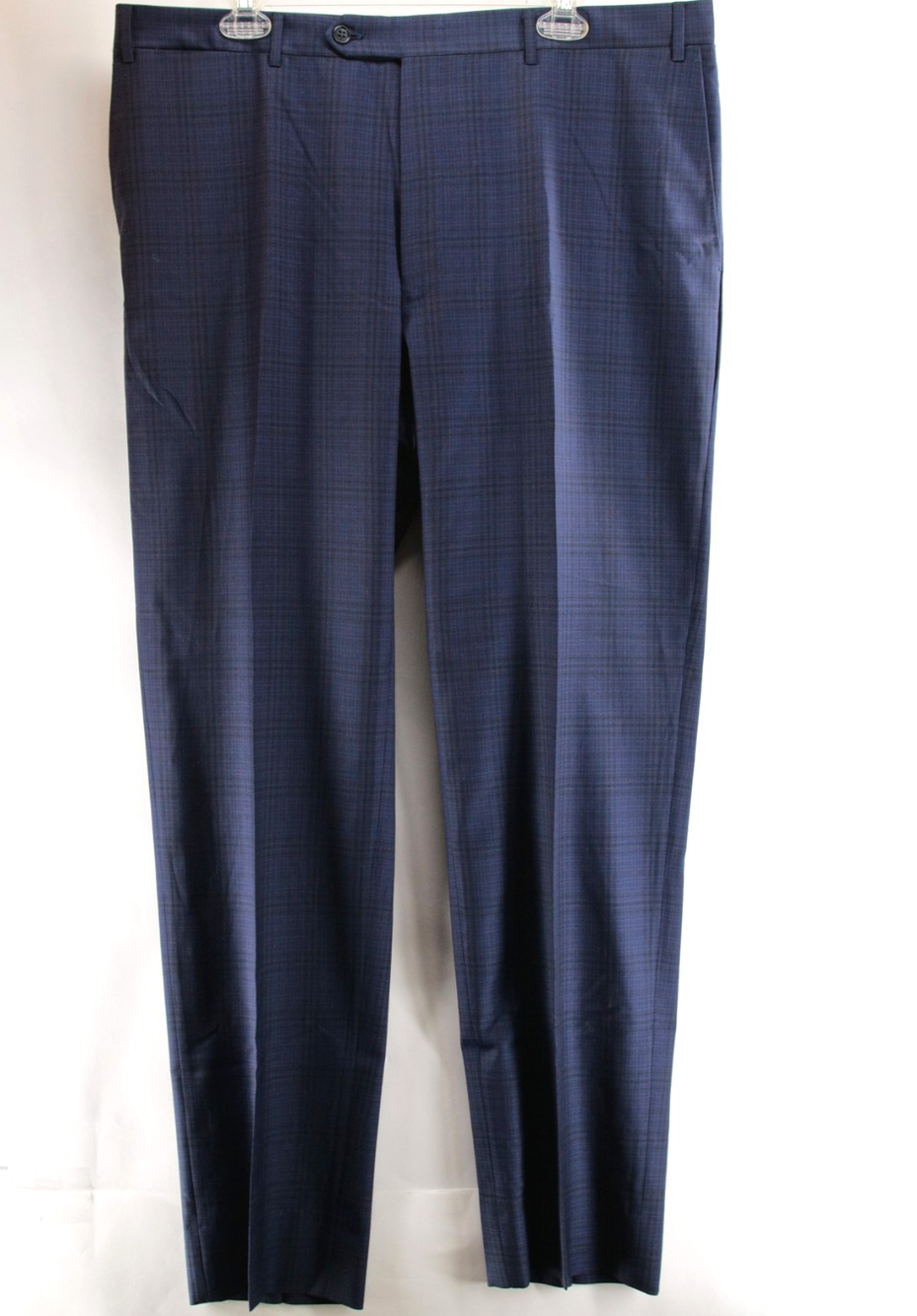 Canali Italy Trousers Dress Pants 36x28 Blue Black Plaid Window Wool Drop 7
